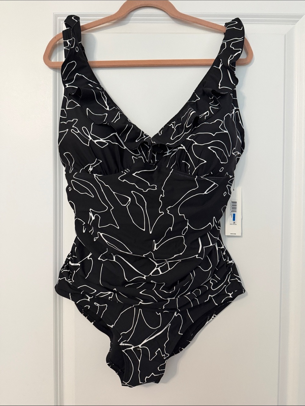 DKNY BLACK WHITE ONE PIECE SWIMSUIT BATHINGSUIT XL
